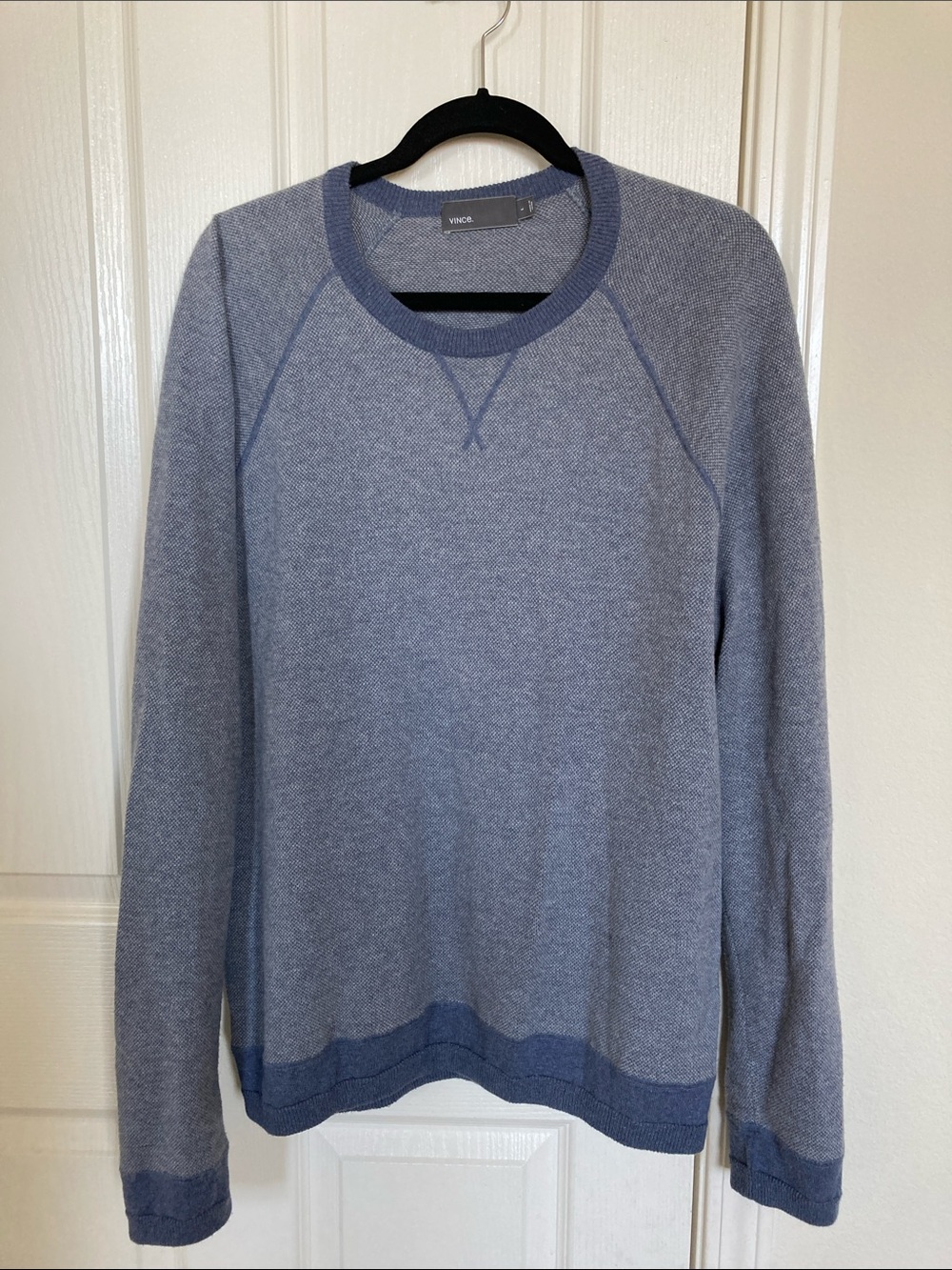 Vince Light Blue Crewneck men’s cashmere cotton Sweater Contrast Trim size L